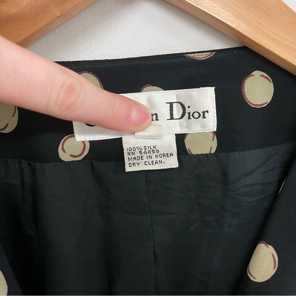 Christian Dior Vintage Silk Blazer Jacket Women's Size 8 Black Tan Polka Dot Top - Picture 11 of 12